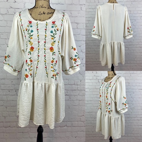 Umgee Oversized Crinkly Babydoll Embroidered Details Dress - Picture 1 of 1